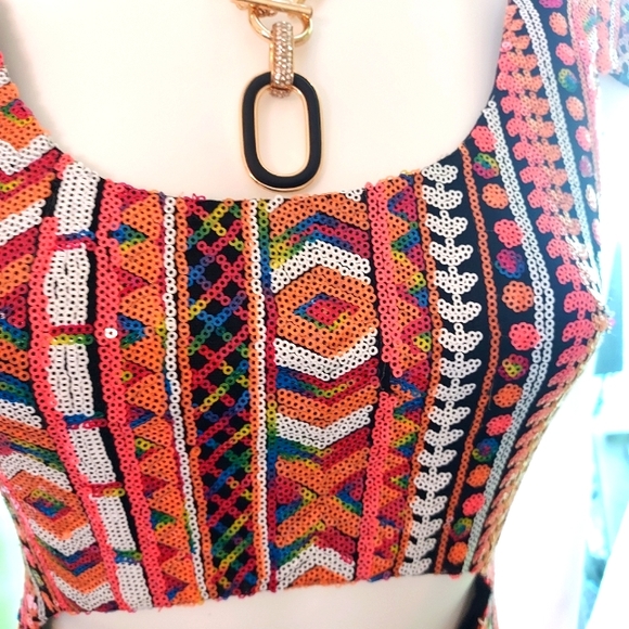 Rare London Cut-Out Midriff Sequin Dress. - Picture 7 of 14